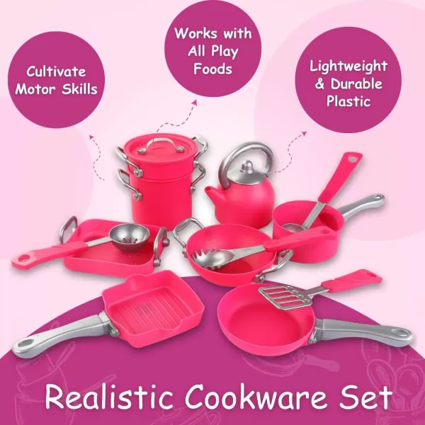 imagePink Play Kitchen Cookware Toys Pots and Pans Cooking Utensils Accessories Pretend Playset for Toddlers Kids Girls 13 Pcs