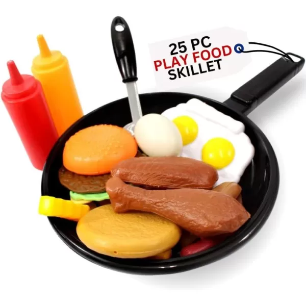 image25 PCS Play Food Kids Toy Set with Frying Pan Skillet and Spatula  Kitchen Cooking Pretend Play Toy Grill Set for Toddlers Kids