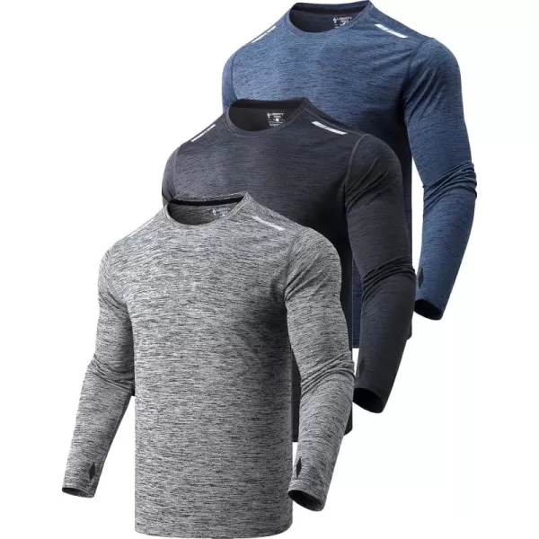 image3 Pack Mens Long Sleeve T Shirts Dry Fit UV Sun Protection Outdoor Hiking Athletic Active Tops with Thumb HolesHeather NavyBlackDark Grey