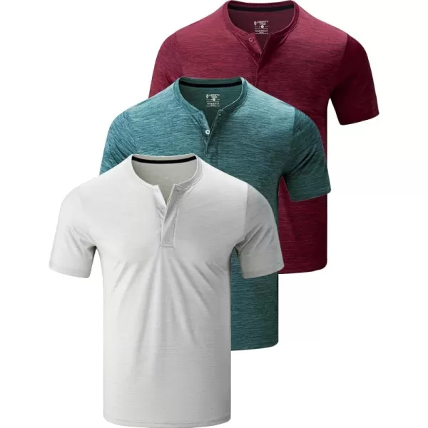 image3 Pack Mens Polo Shirts Business Casual Golf Henley Work Shirts for Men Collarless Short Sleeve Stylish Athletic TshirtsHeather Light GrayGreenMaroon