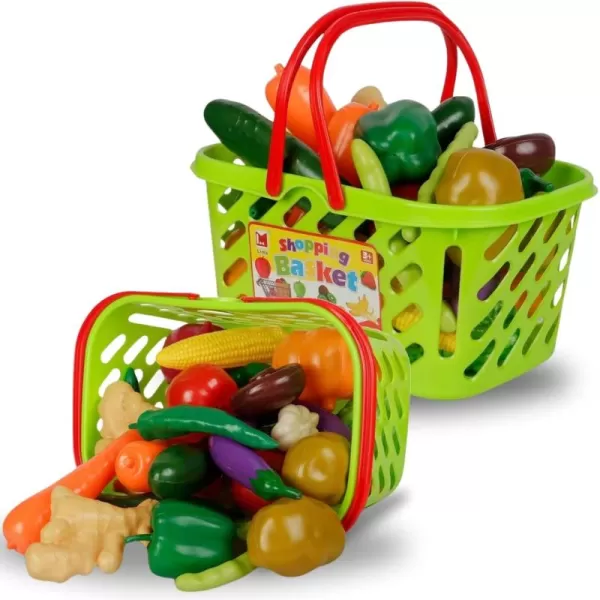 image38 PCS Fruits and Vegetables Shopping Basket Play Food Plastic Toys Set Healthy Farmers Market Grocery Educational Pretend Play Set for Kids
