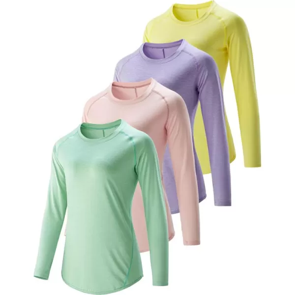 image4Pack Womens Long Sleeve Athletic Tops with Thumb Holes  Dry Fit Active Crewneck Workout TeesLilacMint GreenSoft PeachButter Yellow