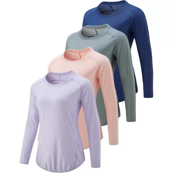 image4Pack Womens Long Sleeve Athletic Tops with Thumb Holes  Dry Fit Active Crewneck Workout TeesLilacPinkNavyBlack