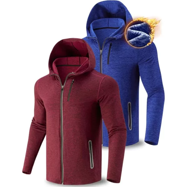 imageLiberty Imports 2Pack Mens ZipUp Hoodies with Zipper Pockets Lightweight Fleece Sweatshirts for Running Casual Activewear2pack Blue  Maroon