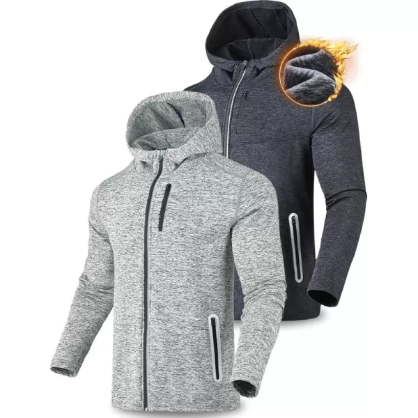 imageLiberty Imports 2Pack Mens ZipUp Hoodies with Zipper Pockets Lightweight Fleece Sweatshirts for Running Casual Activewear2pack Charcoal  Light Gray