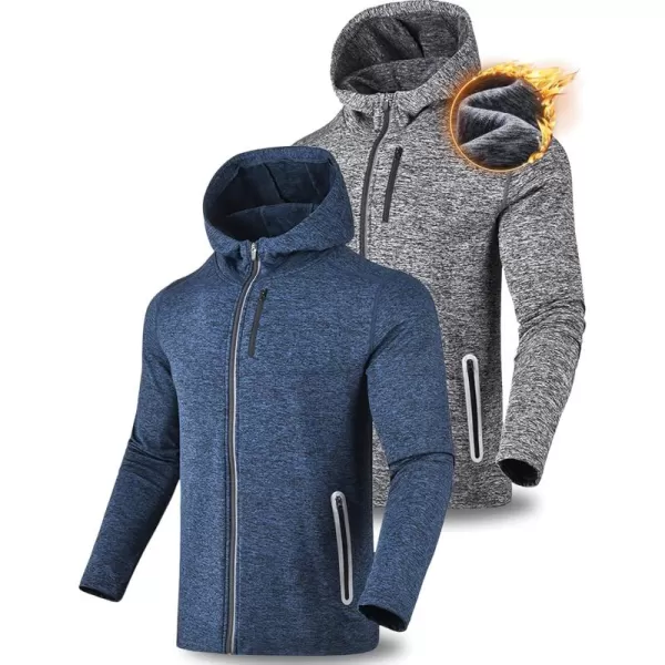 imageLiberty Imports 2Pack Mens ZipUp Hoodies with Zipper Pockets Lightweight Fleece Sweatshirts for Running Casual Activewear2pack Gray  Navy