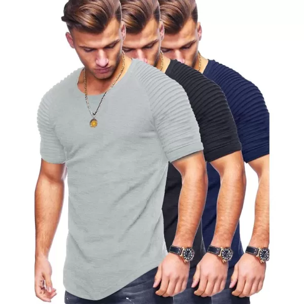 imageLiberty Imports 3 Pack Mens Muscle TShirt Pleated Raglan Bodybuilding Gym Tee Short Sleeve Fashion Workout Hipster ShirtsBlackNavyGray