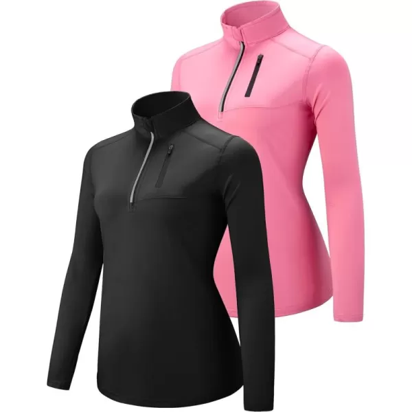 imageLiberty Imports 3 Pack Womens Quick Dry Long Sleeve Quarter Zip Pullover Workout Shirts with Thumb Holes and Pocket2 Pack BlackPink