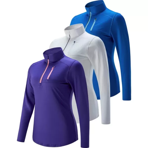 imageLiberty Imports 3 Pack Womens Quick Dry Long Sleeve Quarter Zip Pullover Workout Shirts with Thumb Holes and PocketBlueWhitePurple