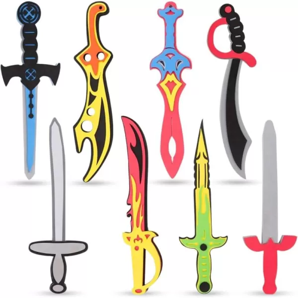 imageLiberty Imports 8 Pack Foam Swords Weapons Toy Set for Kids Cosplay Pretend Role Play Dress Up Accessories  8 Different Designs Ninja Pirate Warrior Viking Swords Assorted