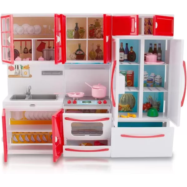 imageLiberty Imports Gourmet Red Doll Modern Kitchen Mini Toy Playset with Lights and Sounds Perfect for 12 Inch Dolls