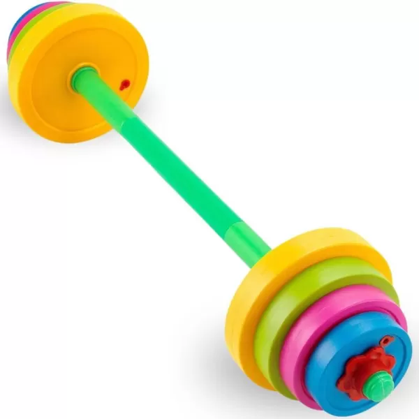 imageLiberty Imports Kids Barbell Weight Set  Adjustable Workout Toy Equipment for Children Pretend Play Exercise  Toddler Beginner Gym Fitness Weightlifting and Powerlifting 32 inches multicolored