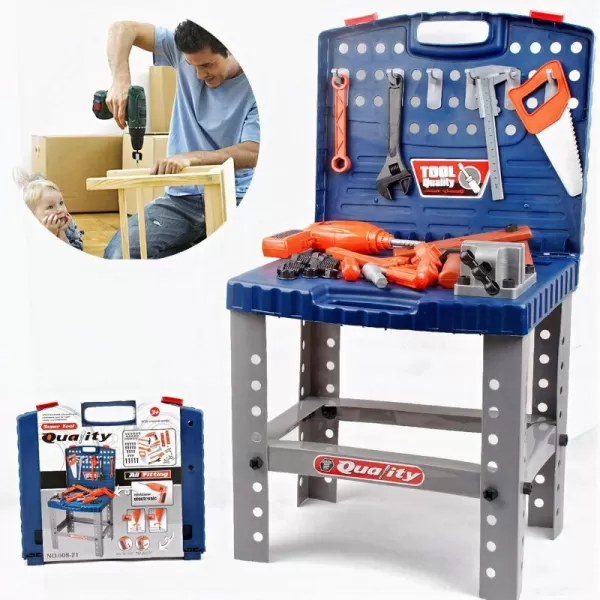 imageLiberty Imports Kids Toy Tool Workbench with Realistic Tools and Electric Drill  68 Pcs Pretend Play Construction Workshop Toolbench STEM Building Toys