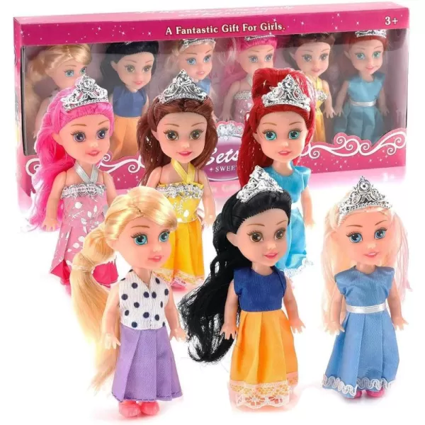 imageLiberty Imports Little Royal Princess Toddler Dolls with Dresses Girls Imaginative Pretend Play Small Dolls Party Favors Collection 6 Pack6 Pack