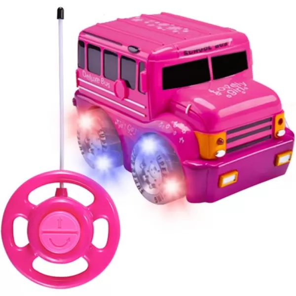 imageLiberty Imports My First RC Car for Girls  Pink ampamp Purple 2CH Racer with Music Lights and Easy Controls Ideal for Kids and Toddlers School Bus Design