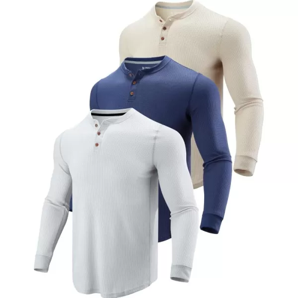 imageLiberty Pro 3 Pack Mens Waffle Henley Thermal Long Sleeve Shirts Casual Fitted Fall Shirts for MenLight GrayNavySeedpearl