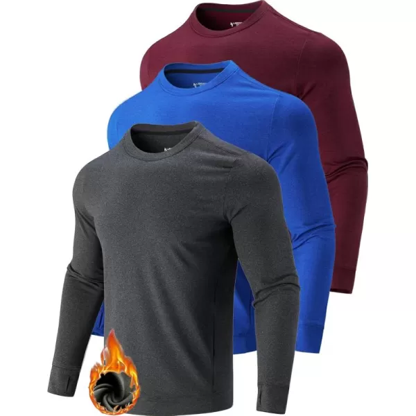 imageLiberty Pro 3Pack Thermal Fleece Active Long Sleeve Shirts for Men Athletic Crewneck Pullover SweatshirtsBlueBurgundyCharcoal