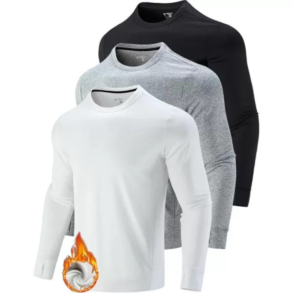 imageLiberty Pro 3Pack Thermal Fleece Active Long Sleeve Shirts for Men Athletic Crewneck Pullover SweatshirtsGrayBlackWhite