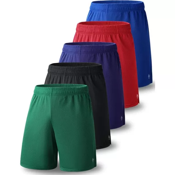 imageLiberty Pro 5 Pack Mens Athletic Shorts 9quot Mesh Basketball Shorts Men Active Gym Shorts with PocketsBlackPurpleRedGreenDeep Royal