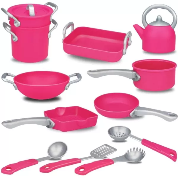 imagePink Play Kitchen Cookware Toys Pots and Pans Cooking Utensils Accessories Pretend Playset for Toddlers Kids Girls 13 Pcs