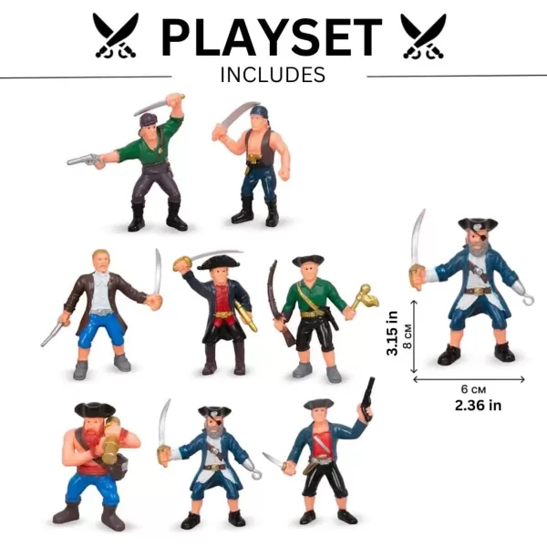 image8 Piece Pirate Action Figures Playset in Assorted Poses and Weapons Fun Pirate Men Party Favor for Kids 35 inch