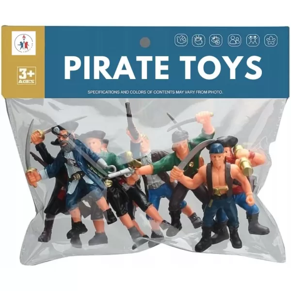 image8 Piece Pirate Action Figures Playset in Assorted Poses and Weapons Fun Pirate Men Party Favor for Kids 35 inch