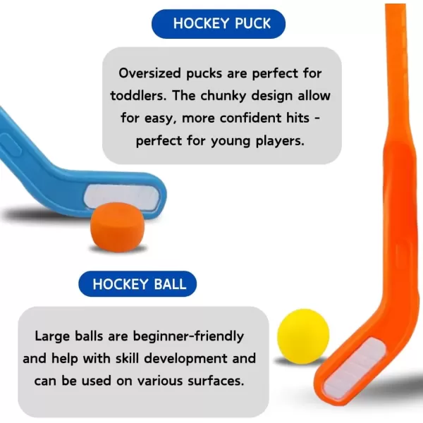 imageKids Floor Hockey Stick Set  29quot Youth Indoor Outdoor Toys Sports Starter Set with Plastic Puck and Ball for Toddlers Children Ages 37 2 Pack2 Pack