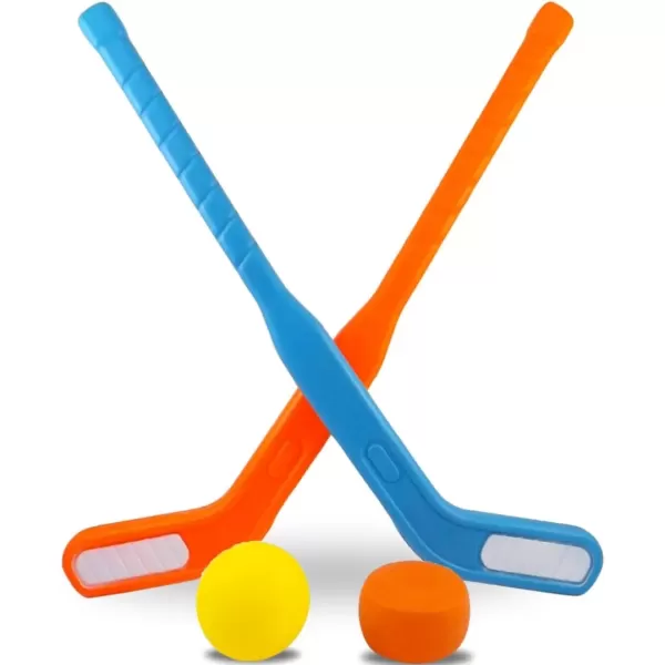 imageKids Floor Hockey Stick Set  29quot Youth Indoor Outdoor Toys Sports Starter Set with Plastic Puck and Ball for Toddlers Children Ages 37 2 Pack2 Pack