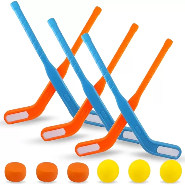 imageKids Floor Hockey Stick Set  29quot Youth Indoor Outdoor Toys Sports Starter Set with Plastic Puck and Ball for Toddlers Children Ages 37 2 Pack6 Pack