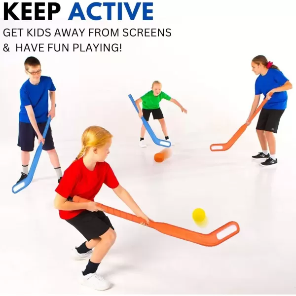 imageKids Floor Hockey Stick Set  29quot Youth Indoor Outdoor Toys Sports Starter Set with Plastic Puck and Ball for Toddlers Children Ages 37 2 Pack6 Pack
