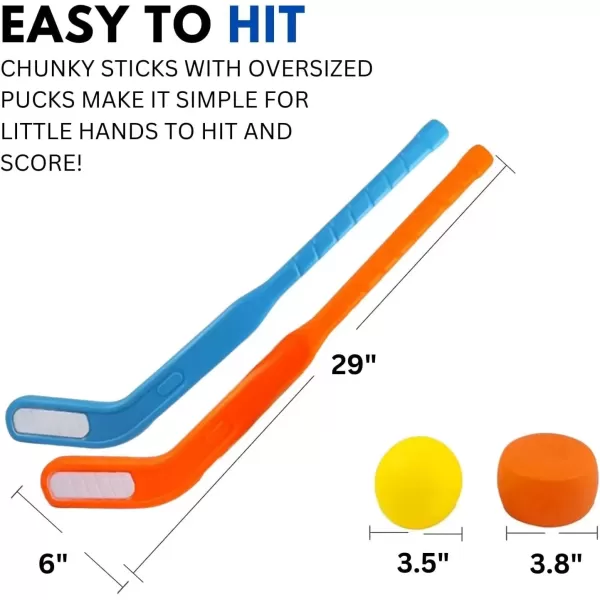 imageKids Floor Hockey Stick Set  29quot Youth Indoor Outdoor Toys Sports Starter Set with Plastic Puck and Ball for Toddlers Children Ages 37 2 Pack6 Pack