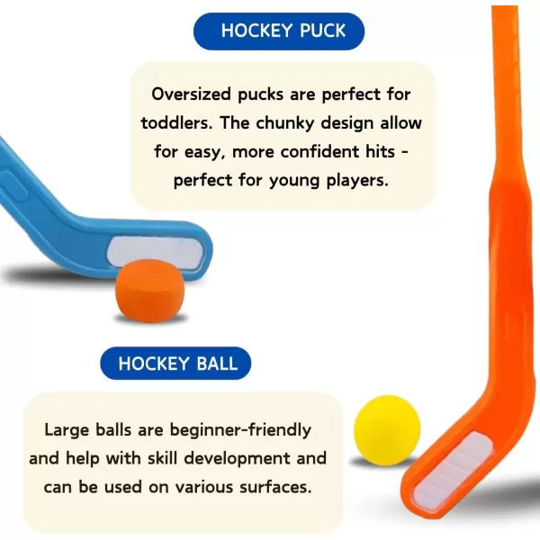 imageKids Floor Hockey Stick Set  29quot Youth Indoor Outdoor Toys Sports Starter Set with Plastic Puck and Ball for Toddlers Children Ages 37 2 Pack6 Pack