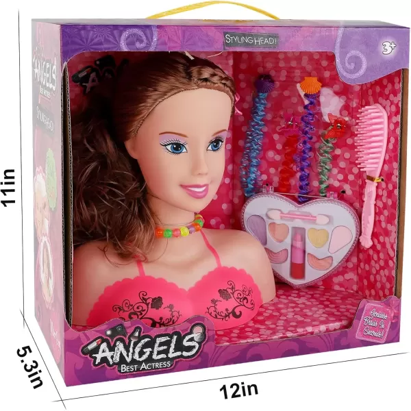 imageMakeup and Hair Styling Doll Head Toy Kit  Kids Pretend Play Set with Real Washable Cosmetics and Style Accessories for Little Girls