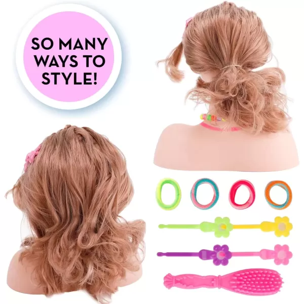 imageMakeup and Hair Styling Doll Head Toy Kit  Kids Pretend Play Set with Real Washable Cosmetics and Style Accessories for Little Girls