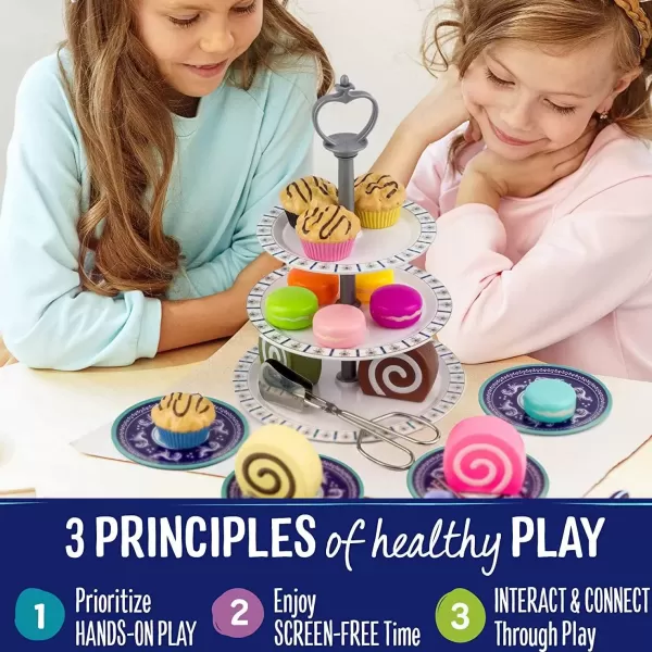 image39 Piece Princess Tea Party Set for Little Girls  Afternoon Tin Metal Tea Set with 3 Tier Party Cake Stand Vintage Design Play Food Dessert Accessories Teapot Saucers and Tea Cups for Kids