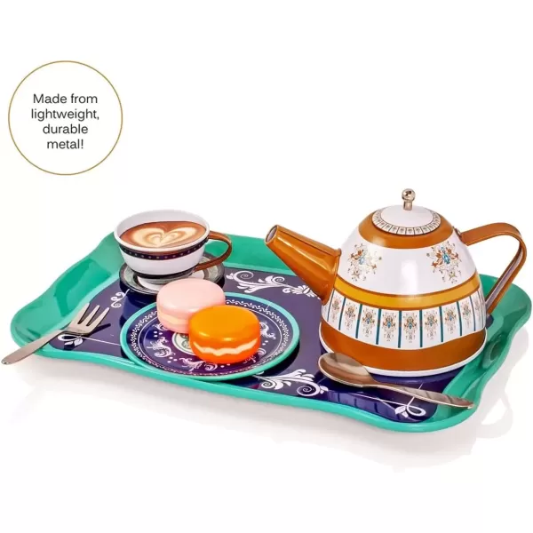 image39 Piece Princess Tea Party Set for Little Girls  Afternoon Tin Metal Tea Set with 3 Tier Party Cake Stand Vintage Design Play Food Dessert Accessories Teapot Saucers and Tea Cups for Kids