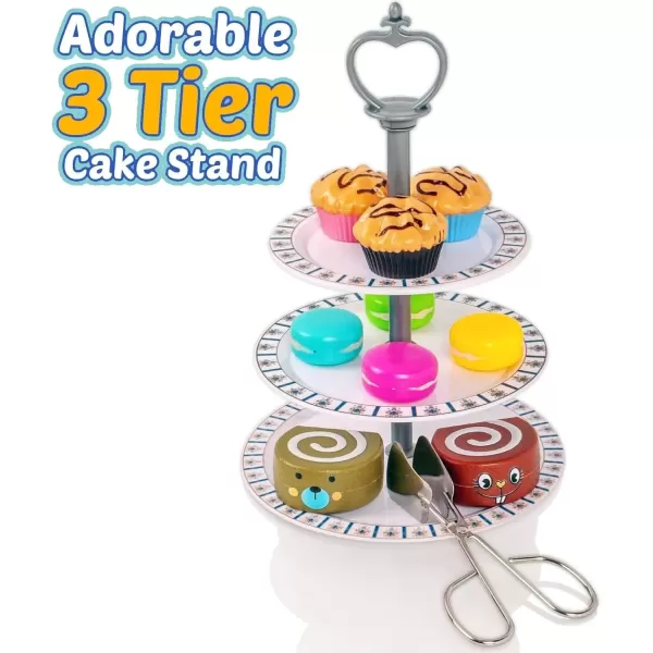 image39 Piece Princess Tea Party Set for Little Girls  Afternoon Tin Metal Tea Set with 3 Tier Party Cake Stand Vintage Design Play Food Dessert Accessories Teapot Saucers and Tea Cups for Kids
