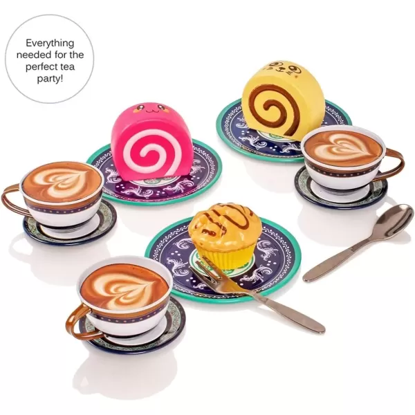 image39 Piece Princess Tea Party Set for Little Girls  Afternoon Tin Metal Tea Set with 3 Tier Party Cake Stand Vintage Design Play Food Dessert Accessories Teapot Saucers and Tea Cups for Kids