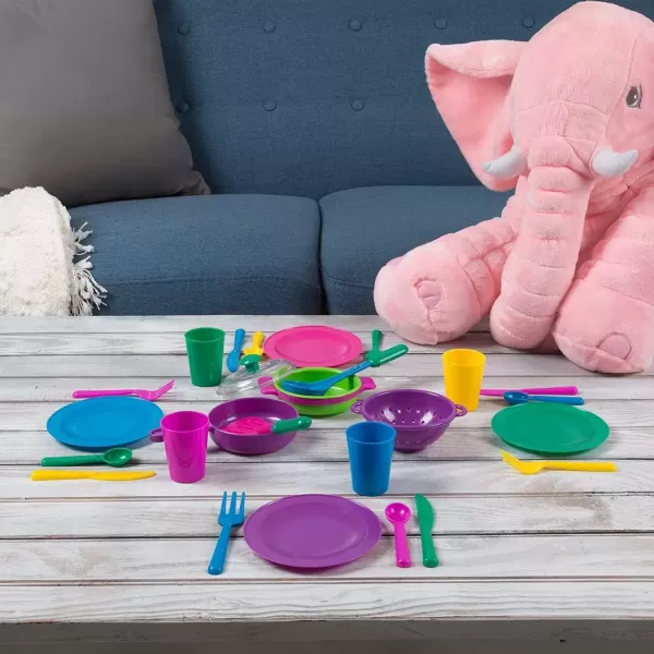 imageKids Pretend Play Dishes Childrens Kitchen Playset  Wash and Dry Tableware Dish Rack Toy with Drainer Cups Pots Utensils 28 Pieces