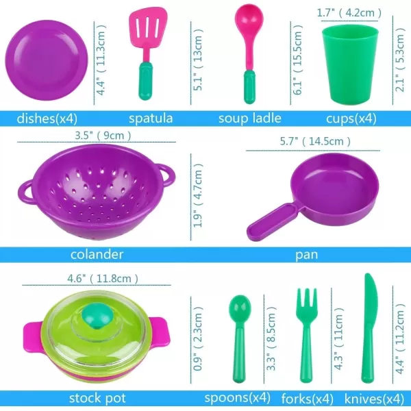 imageKids Pretend Play Dishes Childrens Kitchen Playset  Wash and Dry Tableware Dish Rack Toy with Drainer Cups Pots Utensils 28 Pieces
