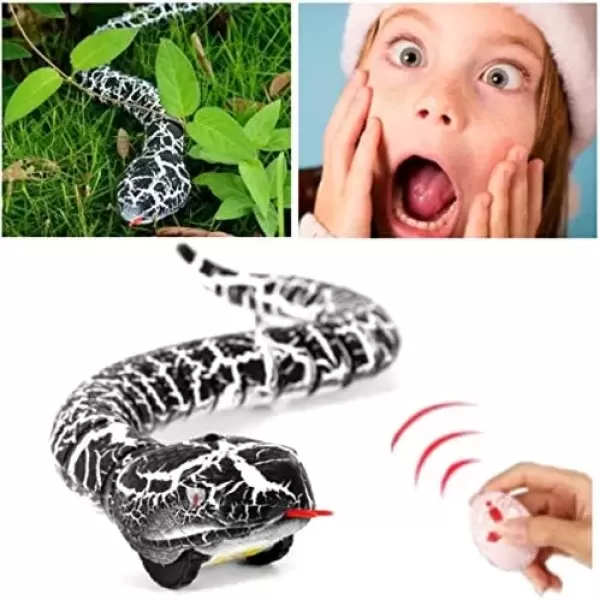 imageLiberty Imports 16 Inch Remote Control Rattle Snake Toy Realistic Reptile Robot with Egg Shaped Infrared Receiver RC Snake Prank Toy Ideal Gift for Kids or for Adults BlackBlack