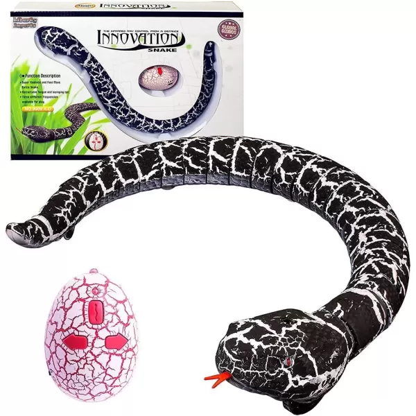 imageLiberty Imports 16 Inch Remote Control Rattle Snake Toy Realistic Reptile Robot with Egg Shaped Infrared Receiver RC Snake Prank Toy Ideal Gift for Kids or for Adults BlackBlack