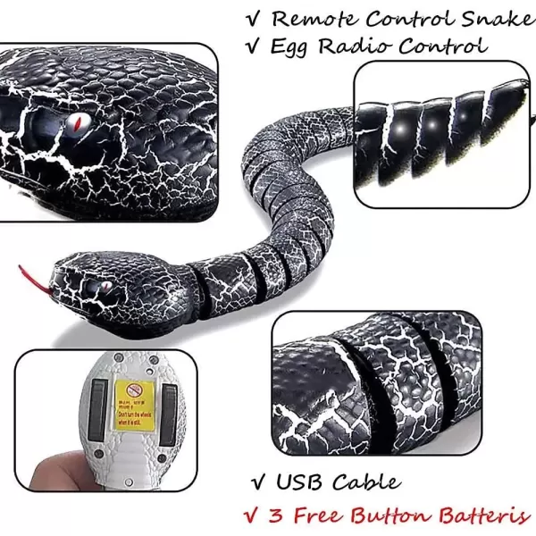 imageLiberty Imports 16 Inch Remote Control Rattle Snake Toy Realistic Reptile Robot with Egg Shaped Infrared Receiver RC Snake Prank Toy Ideal Gift for Kids or for Adults BlackBlack