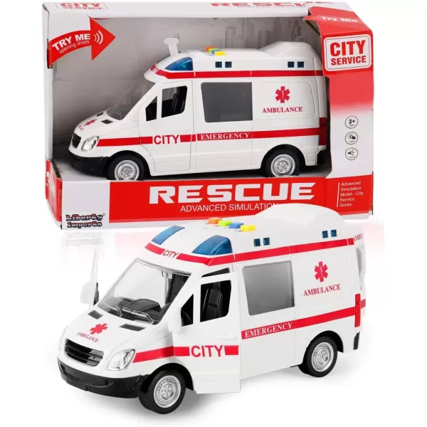 imageLiberty Imports Ambulance Toy Car with LED Lights ampamp Siren Sound Effects  Friction Powered Wheels Plastic Rescue Vehicle Toy for Kids ampamp Toddlers