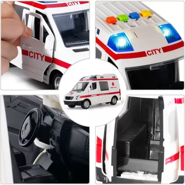 imageLiberty Imports Ambulance Toy Car with LED Lights ampamp Siren Sound Effects  Friction Powered Wheels Plastic Rescue Vehicle Toy for Kids ampamp Toddlers