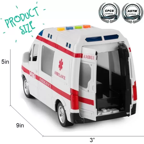 imageLiberty Imports Ambulance Toy Car with LED Lights ampamp Siren Sound Effects  Friction Powered Wheels Plastic Rescue Vehicle Toy for Kids ampamp Toddlers