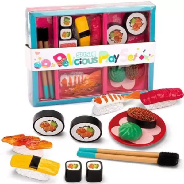 imageLiberty Imports Authentic Japanese Sushi Bento Box Pretend Play Dinner Food Set  19 Piece Cutting Food Toy Play Set for Kids
