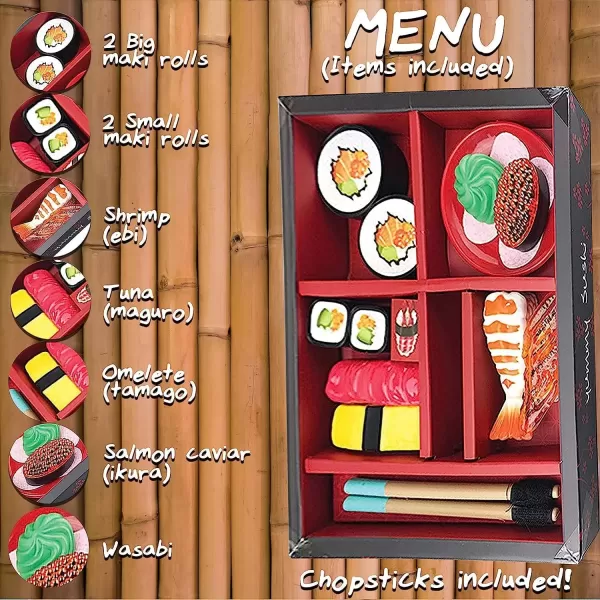 imageLiberty Imports Authentic Japanese Sushi Bento Box Pretend Play Dinner Food Set  19 Piece Cutting Food Toy Play Set for Kids