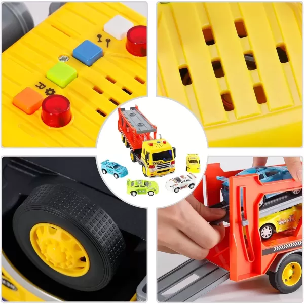 imageLiberty Imports Friction Powered Transport Car Carrier Truck Kids Toy  Heavy Duty Auto Transporter Trailer with Lights Sound Effects and Ramp Includes 4 Removable Cars