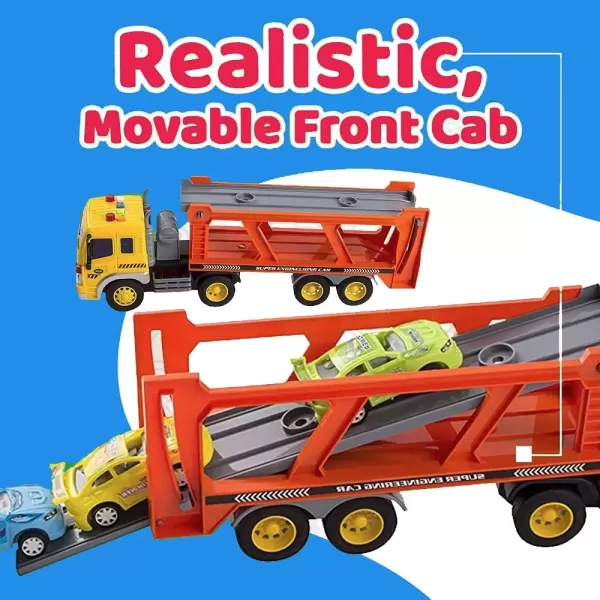imageLiberty Imports Friction Powered Transport Car Carrier Truck Kids Toy  Heavy Duty Auto Transporter Trailer with Lights Sound Effects and Ramp Includes 4 Removable Cars